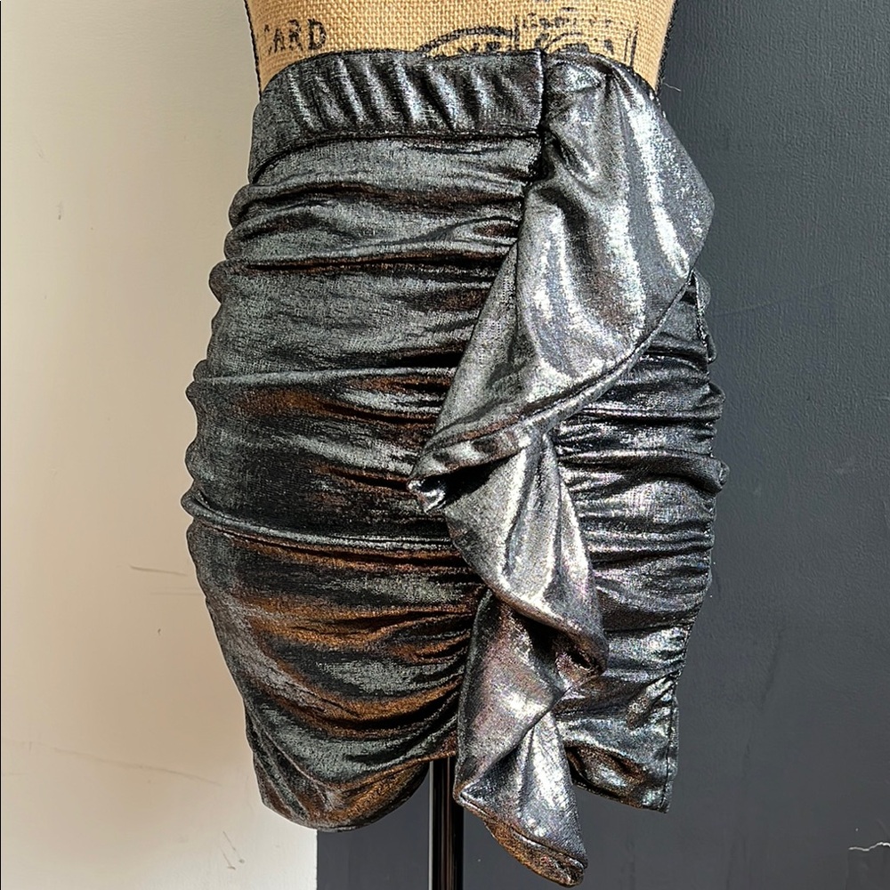 Ba&sh Metallic Silver Ruched Skirt